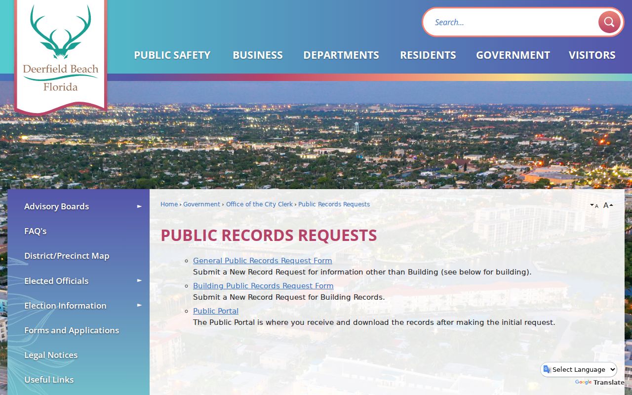 Deerfield Beach residents directory city public records request