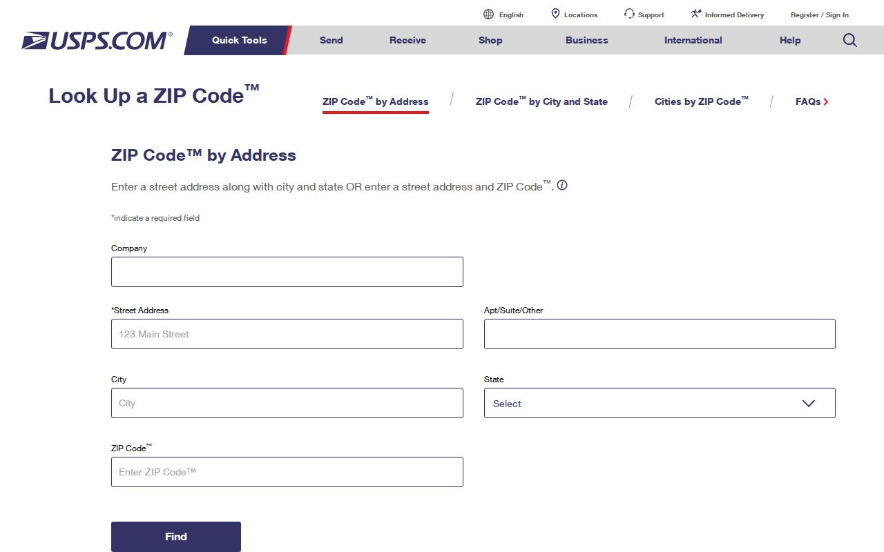 USPS ZIP Code Lookup form for a Deerfield Beach address